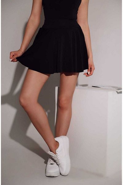 SB COLLECTIONN Fusta de damă neagră evazată cu pantaloni scurți evazați flexibili Tgr 151186