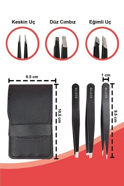 MUJGAN Professional 3-Piece Tweezers Set with Black Leather Bag
