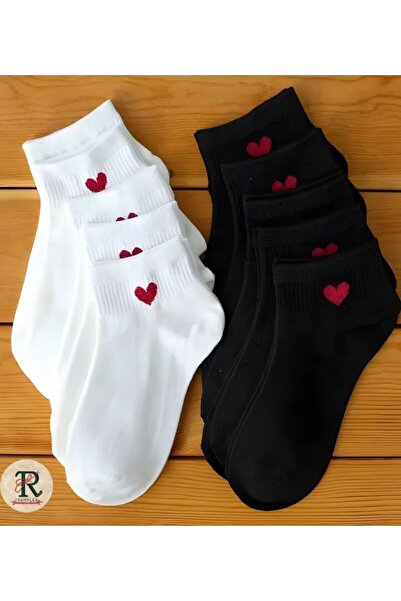 trampler Γυναικείες 8 ζευγάρια χτενισμένα βαμβακερά μαύρα λευκά μποτάκια καρδ...