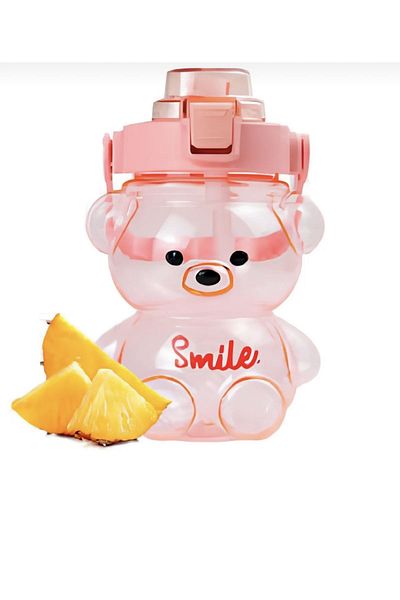 BLUE SİDE Smile Teddy Bear Model Water Bottle Water Bottle 1000ml Bpa Free Water Bottle Ayi Sirin