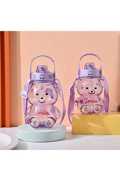 BLUE SİDE Smile Teddy Bear Model Water Bottle with Baby Water Bottle 1000ml Bpa Free Water Bottle