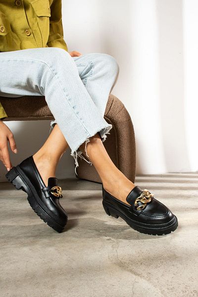 İmerShoes Дамски ежедневни мокасини с класическа дебела подметка и верижка, овален връх, 400-420-430