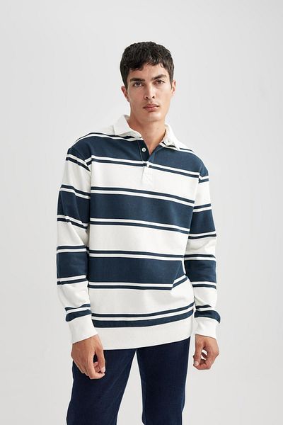 DeFacto Polo Neck Striped Comfort Fit Sweatshirt A5961ax23au