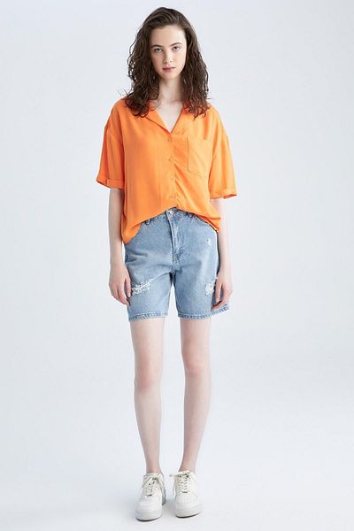DeFacto Comfortable Fit Pajama Collar Short Sleeve Shirt - W6864az22sm