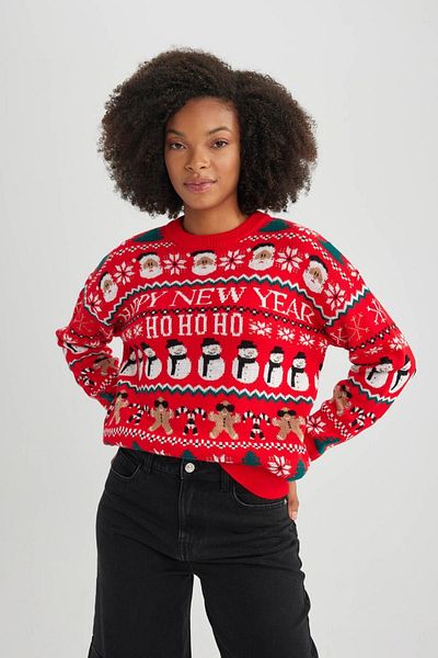 DeFacto Christmas Themed Crew Neck Knitwear Sweater A5425Ax23Cw