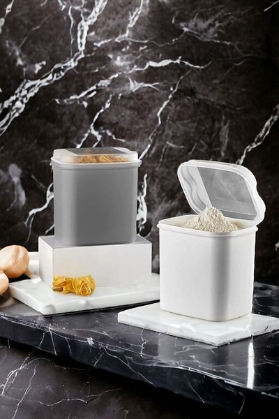 VİP AHMET 6 Pieces 4.5 Lt Gray Fairy Tale Flour and Storage Container