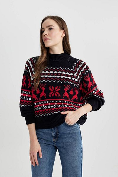DeFacto Rollkragenpullover mit halbem Kragen und Neujahrsthema, Modell R6020az23cw