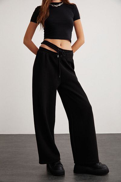 GRIMELANGE Bruixa Women's Black Fleece Soft Waist Sweatpants