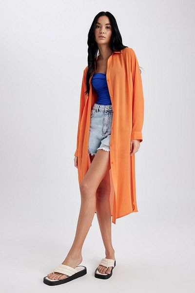 DeFacto Fall In Love Langarm-Strandhemd aus Chiffon Z4603az23sp