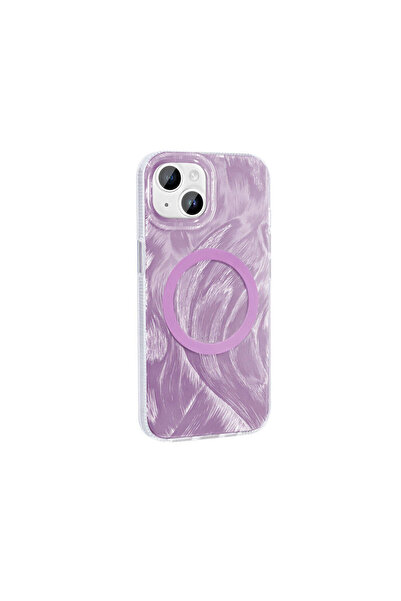 Nezih Case Apple iPhone 14 Plus Kılıf Magsafe Şarj Özellikli Fırça Boya Desen...