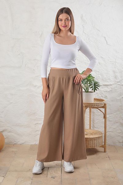 ESPİNA Women's High Waist Pocket Wide Leg Soft Quality Knitted Trousers