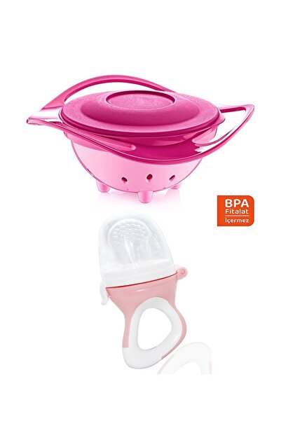 Babyjem Beslenme Seti - Dökülmeyen Tabak Pembe & Silikon Meyve Sebze Emziği P...