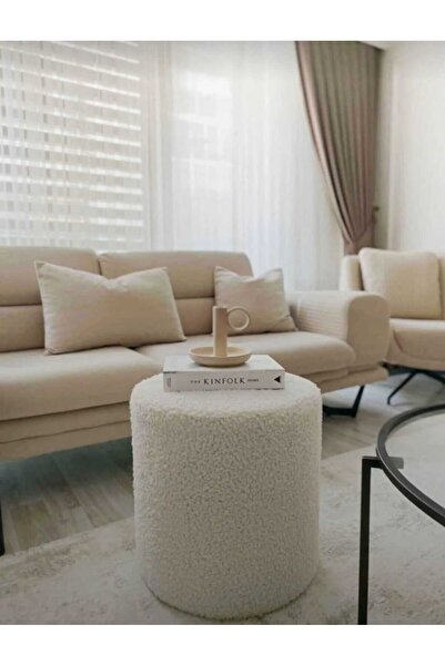 BEYLERBEYİ Handmade kırık beyaz Tedy Kumaş silindir Dekoratif Pufidik Bench