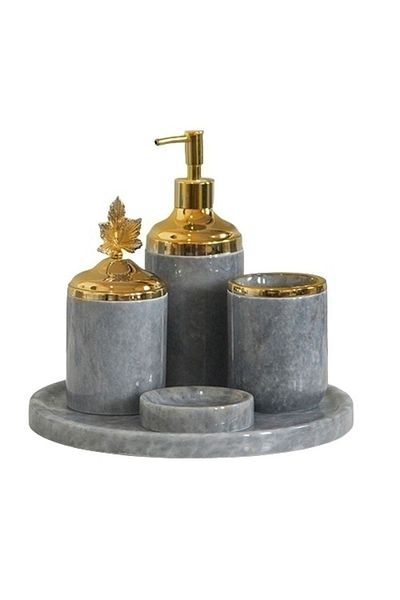 ege gross Decorative Gray Marble Gold Leaf Detailed 5-Piece Bathroom Set Set
