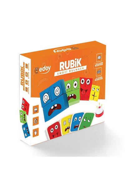 edoy Montessori Eğitici Dörtlü Oyuncak Seti-Rubik Emoji  Türkçe İngilizce ve Matematik Bulmaca Kutu Oyunu