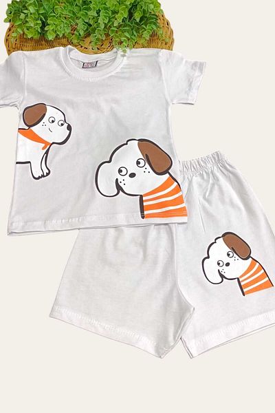 dinamik çocuk Unisex Kids Dog Printed Bottom Top 2 Piece Set Summer Thin Short Sleeve