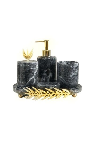 ege gross Decorative Gray Marble Gold Olive Branch Detailed 5 Piece Bathroom Set Set
