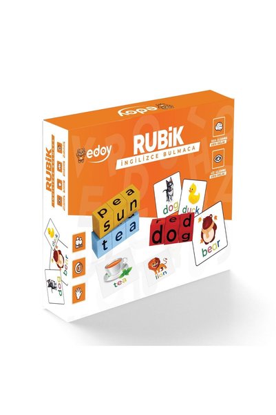 edoy Montessori Eğitici Dörtlü Oyuncak Seti-Rubik Emoji  Türkçe İngilizce ve Matematik Bulmaca Kutu Oyunu