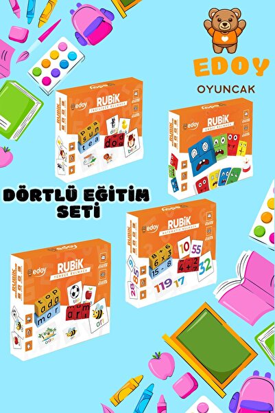 edoy Montessori Eğitici Dörtlü Oyuncak Seti-Rubik Emoji  Türkçe İngilizce ve ...