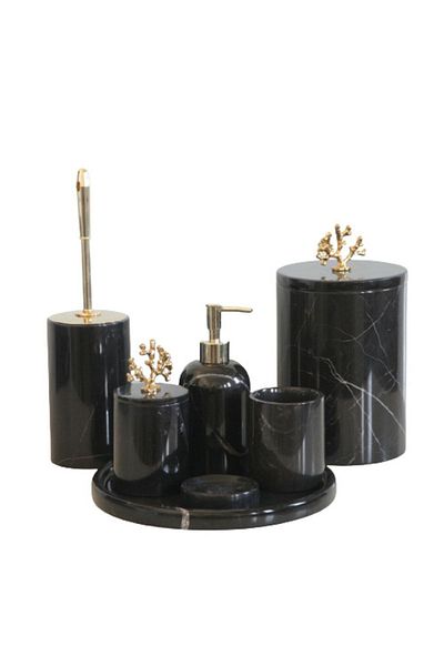 ege gross Decorative Black Marble Gold Coral Detailed 7 Piece Bathroom Set Set