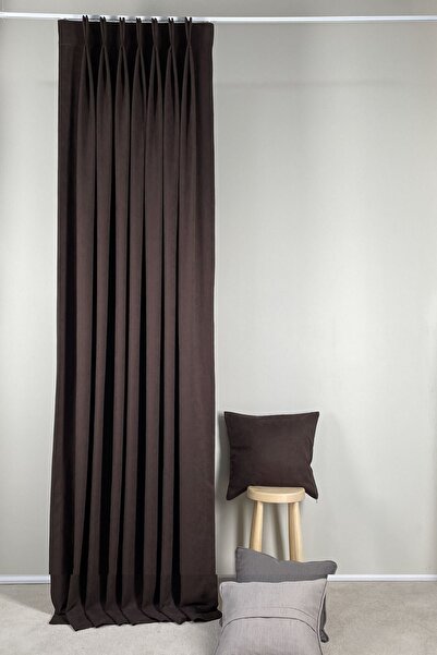 ARIKAN HOME Yüksek Kalite Yıkanabilir Acı Kahve Renk Amerikan Pile Fon Perde ...