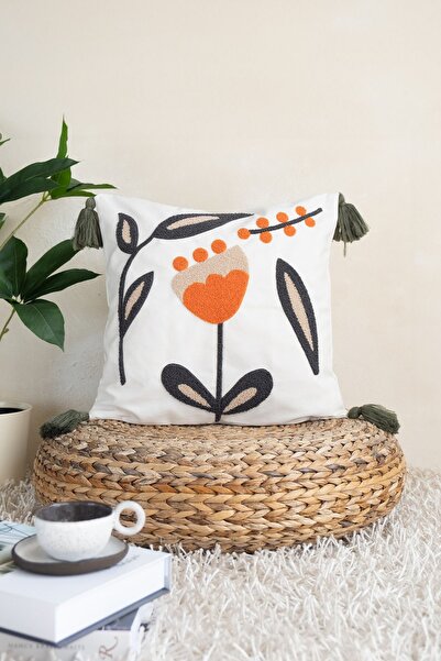 UON غطاء وسادة مزخرف غطاء وسادة رمي بتصميم توليب من القطن باللون الأبيض مقاس ...