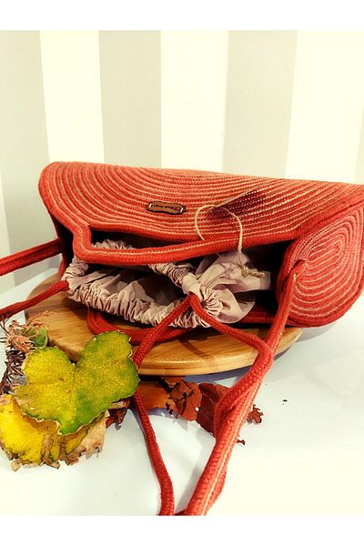 Yektayla Handmade Straw Brick Color Bag, Handbag, Side Bag, Shoulder Bag, Rope Bag