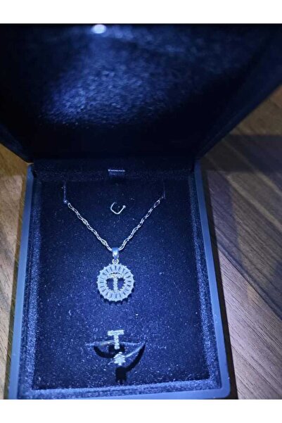 HKN AVM ACCESSORİES Işıklı Kutuda Harf Kolye Harf Yüzük T Harfi Kolye Set Kombin
