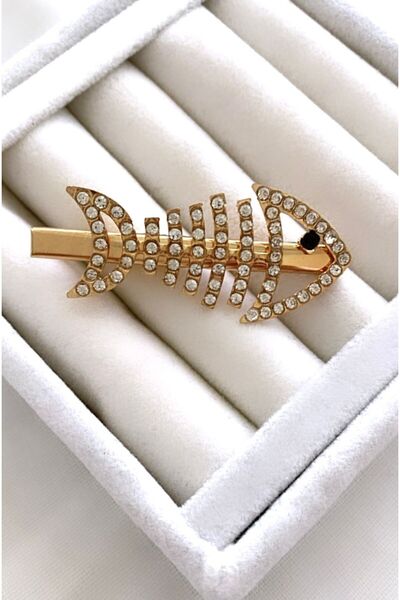 VNS Accessories Πλαϊνή πόρπη με λεπτομέρεια από πέτρα ψαριού (6 cm)