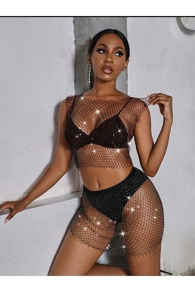 bikinistan Σετ Crop φούστα και τοπ με πέτρινη λεπτομέρεια
