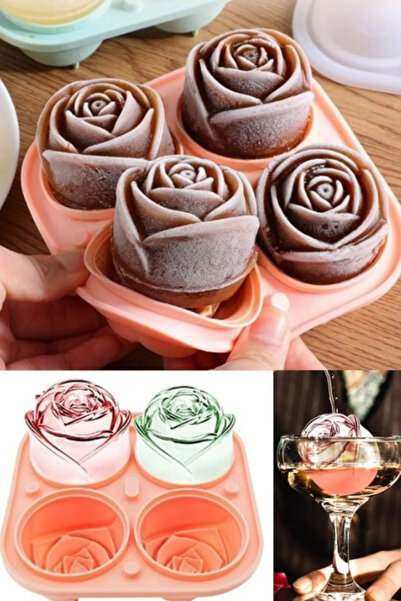 WAPPA 4'lü Gül Buz Kalıbı Kokteyl Buz Gülü Silikon Büyük Buz Topları 4'lü Sun...