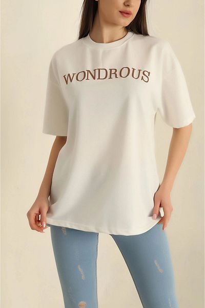 Boi Unisex Wondrous Printed Oversize Βαμβακερό Μπλουζάκι - Loose Fit, Μαύρο Λευκό