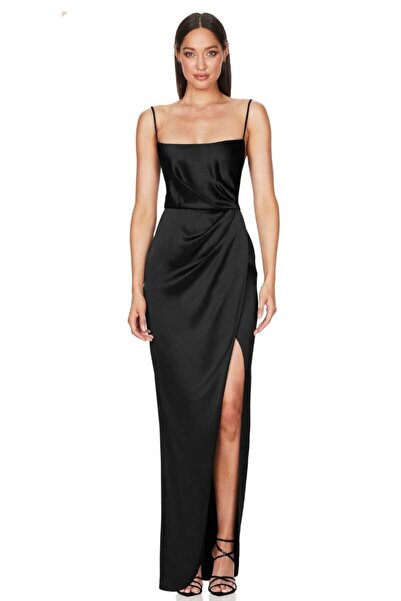 hilaltrendd Askılı straplez asetat saten abiye elbise