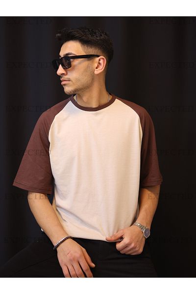 EXPECTED Βαμβακερό μπλουζάκι Unisex Oversize - Raglan μανίκι, Crew Neck, Διπλό Χρώμα