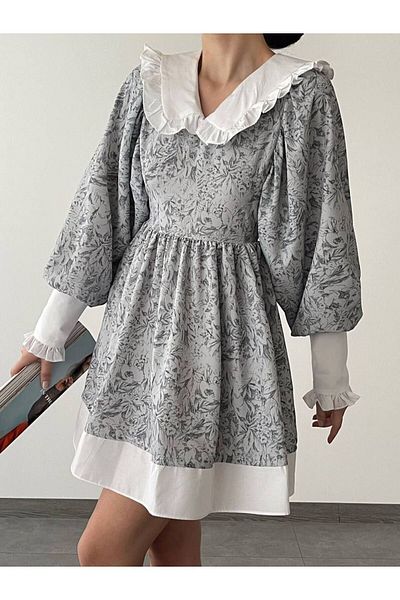 buqre's moda Μίνι φόρεμα με λουλουδάτο γιακά Trend Baby με λεπτομέρεια βολάν