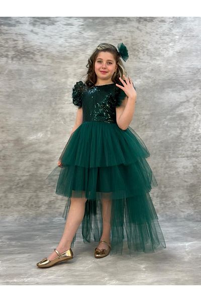 Pumpido Graduation Wedding Lace Dress With Sequin Train