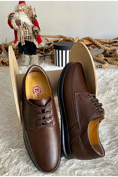 Ayakkabı Bahçesi Full Orthopedic Inner and Outer Genuine Brown Leather Laced Soft Lightweight Men's Dad Shoes