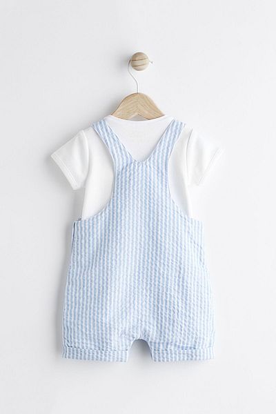 Next Baby 100% Cotton Blue Striped Salopet Bodysuit Set