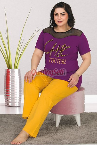 quilling Lady 10837 Yellow and Purple Colored Women's Short Sleeve Plus Size Pajamas Set