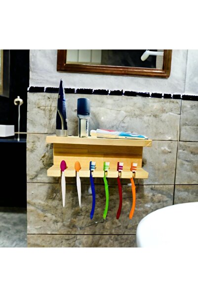 Butik Ceren Wooden Ahşap Duvara Yapıştırılabilir Diş Fırçalık Diş Macunluk Ra...