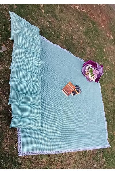 Marin Tasarım Evi Multi-Purpose GREEN Picnic Cloth Set 6 Pieces 40x40 Cushion 170x170 Table Cloth