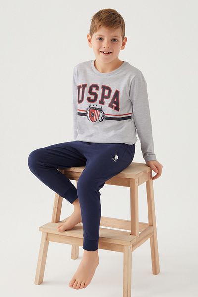 U.S. Polo Assn. Boy's Gray Long Sleeve Pajama Set