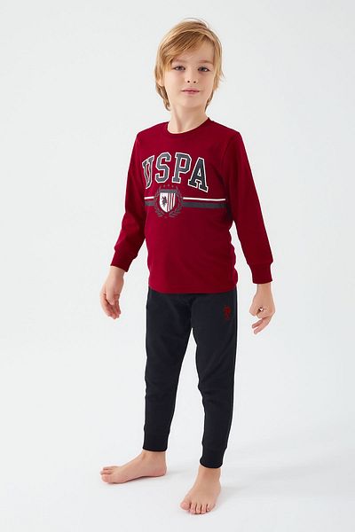 U.S. Polo Assn. Комплект пижама с дълъг ръкав в цвят бордо за момче