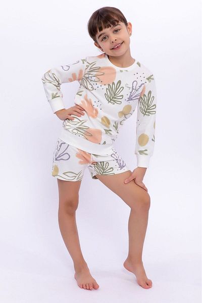 Pierre Cardin Set de pantaloni scurți cu mânecă lungă pentru fetiță, cu model de frunze moale