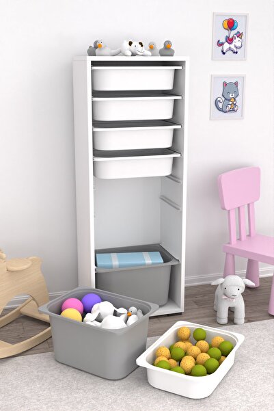 Pratico Zola 7 Sepetli Dolap Oyuncak Dolabı Çok Amaçlı Mutfak Banyo Kiler Dolabı Gri Beyaz