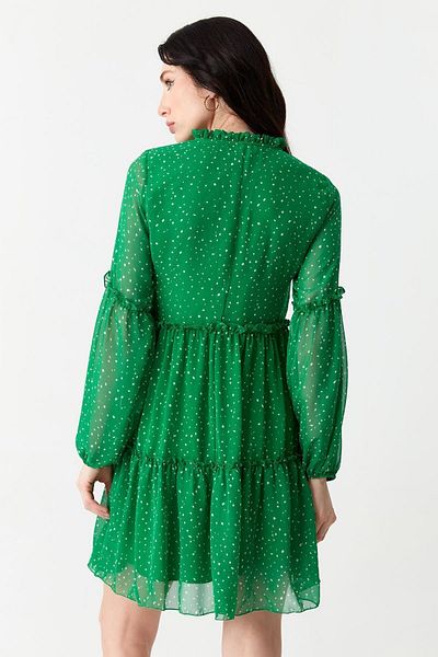 Select Moda Rochie de damă din șifon cu buline cu volane verzi