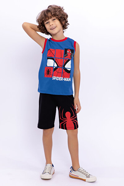 SPIDERMAN Boy's Blue Sleeveless Bermuda Suit - Licensed Cobalt