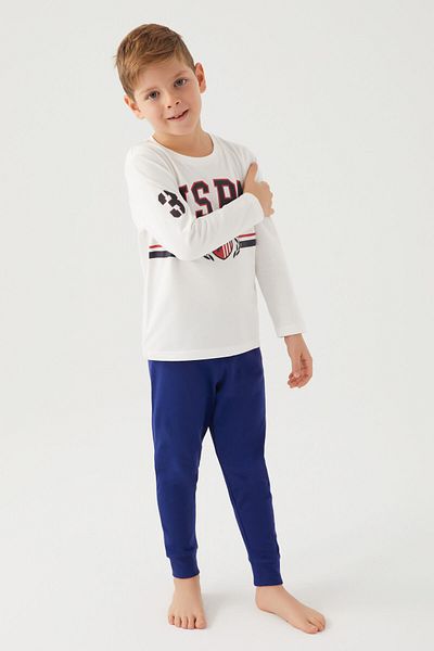 U.S. Polo Assn. Λευκό μακρυμάνικο κοστούμι πιτζάμες για αγόρι