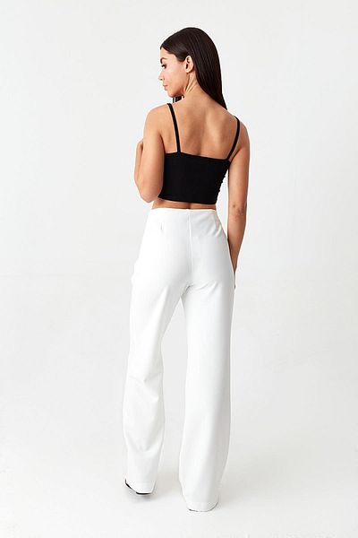 Select Moda Women's White Elastic Waist Wide Leg Trousers