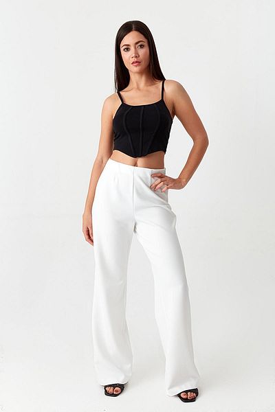 Select Moda Women's White Elastic Waist Wide Leg Trousers